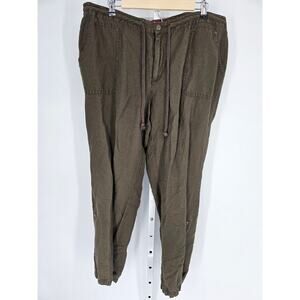 Merona Women's Lace Button Closer Slim Leg Linen Brown Mid Rise Pant Size XXL
